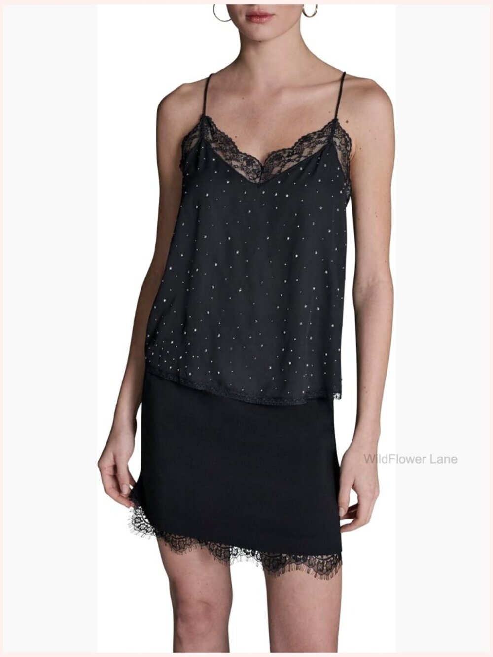 Sleeveless Strappy Cami Lace Trim Embellished Blouse Tops